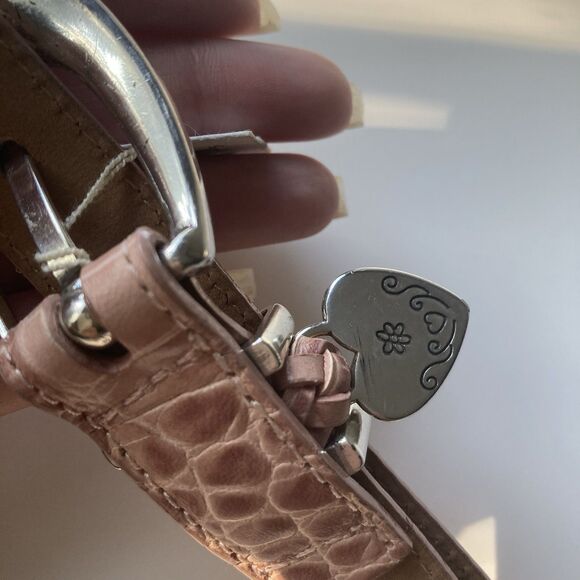 NEW Brighton Women’s Pink Croc Leather Belt ML 32 Sparkling Heart B10482 VTG - Picture 8 of 16